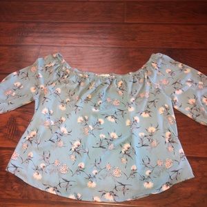 Blue floral off the shoulder top.